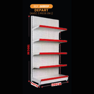 Gondole Murale Perforée Professionnelle - BLANC - H:190cm - DÉPART 5 ÉTAGÈRES